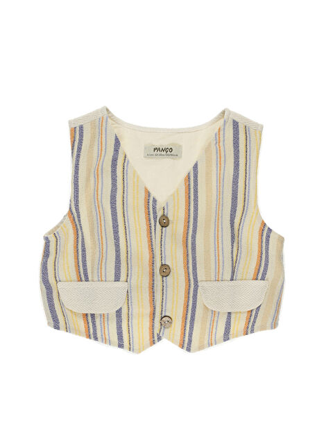 Panço Erkek Bebek Çizgi Desenli Ekru Yelek - S000260797-19965