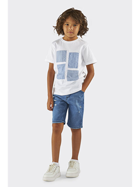 Panço Erkek Çocuk Yıkamalı Lacivert Jean Şort - S000249872-21164