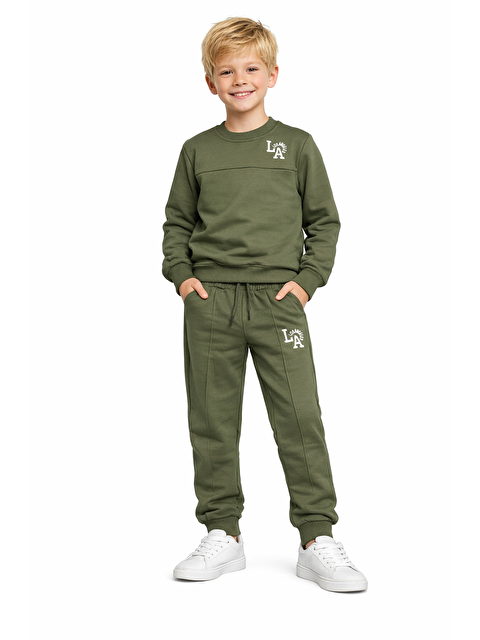 Zepkids Baskılı Nakışlı Haki Renk Erkek Çocuk Eşofman Takımı - S000426066-18547