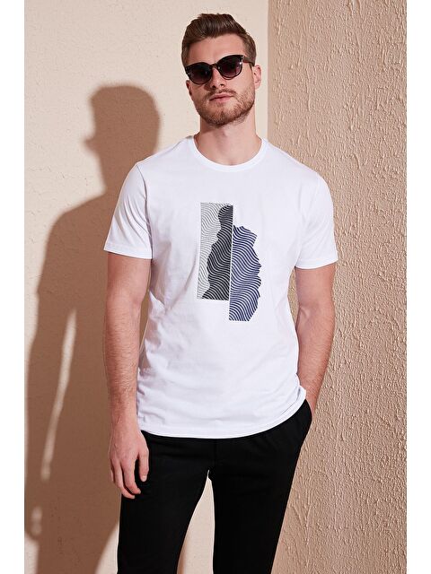 Buratti Baskılı Bisiklet Yaka %100 Pamuk Slim Fit Tişört 646B3920 - S000012097-20063