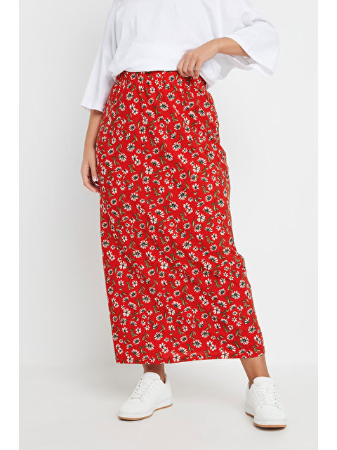 Stil Diva Büyük Beden Beli Lastikli Uzun Kesim Çiçek Desenli Cepsiz Etek 303898 - S000327521-20045