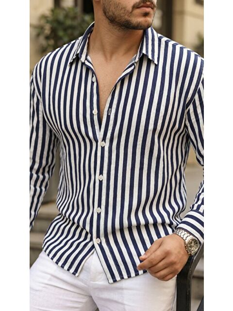 Jane's Erkek Dikey Çizgili Yarım Oversize Gömlek