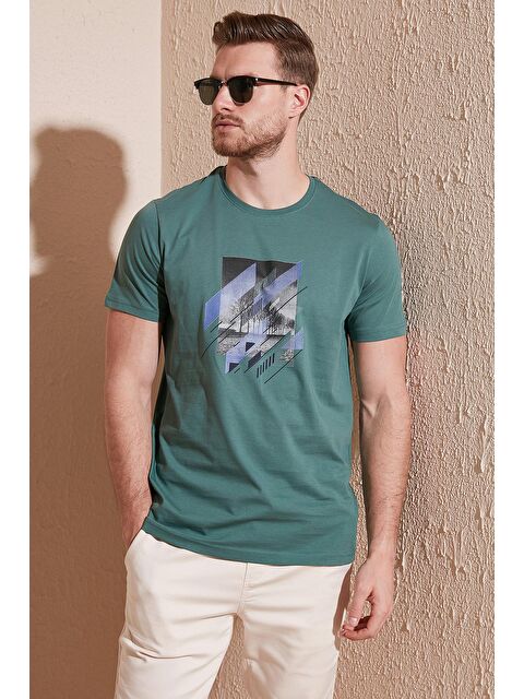 Buratti Baskılı %100 Pamuk Bisiklet Yaka Slim Fit Tişört 646B3890 - S000012109-18194
