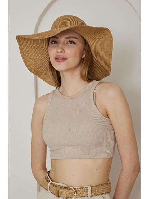 Chandraswear Kadın Camel Geniş Hasır Şapka - Bronte - S000168570-4557