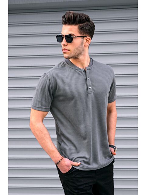 Madmext Füme Düğmeli Triko Erkek Tişört - S000015979-33408