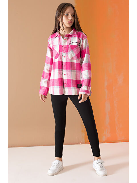 Cansın Mini Fuşya Ekose Desenli Cepli Kız Çocuk Oduncu Gömlek 19683 - S000291593-18686