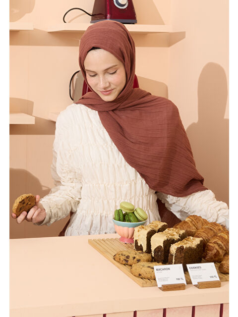 Fresh Scarfs Cranberry Sauce Pamuklu Keten Şal