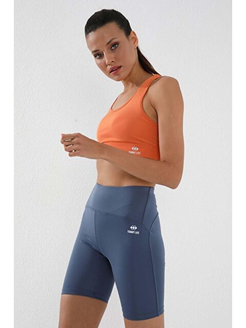 Tommylife Petrol Yüksek Bel Toparlayıcı Kısa Biker Kadın Tayt - 91007 - S000032306-20019