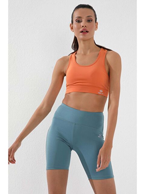 Tommylife Mint Yeşili Yüksek Bel Toparlayıcı Kısa Biker Kadın Tayt - 91007 - S000032306-17259