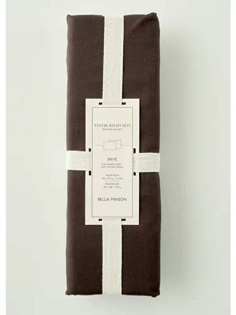 Bella Maison %100 Pamuk Saten Supreme 2'li Yastık Kılıfı Kahverengi (50x70 cm) - S000383365-19413