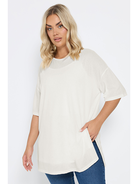 Stil Diva Büyük Beden Bisiklet Yaka Kısa Kollu Yanları Yırtmaçlı Astarlı Bluz 303434 - S000362109-20063