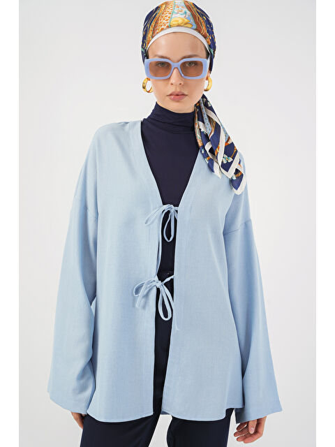 Bigdart Keten Tesettür Kimono 5968 - Mavi - S000380182-17234