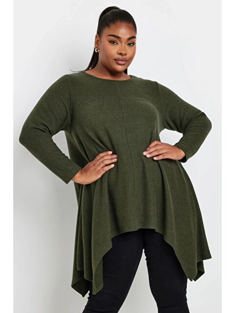 Stil Diva Büyük Beden Bisiklet Yaka Uzun Kollu Eteği Asimetrik Kesim Bluz 322188 - S000297087-18547