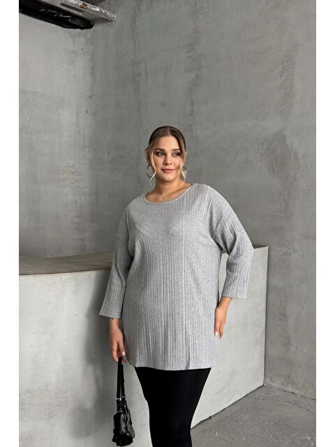 Stil Diva Büyük Beden Bisiklet Yaka Yarım Kollu Yırtmaçlı Fitilli İnce Bluz 173712 - S000324929-20600