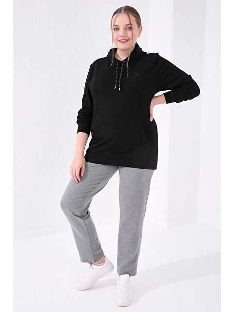 Tommylife Gri Melanj Cepli Rahat Form Klasik Paça Kadın Büyük Beden Eşofman Alt - 94014 - S000028584-20600