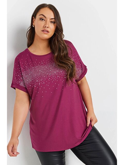 Stil Diva Büyük Beden Bisiklet Yaka Taş İşlemeli Kısa Kollu Bluz 322207 - S000293149-19951