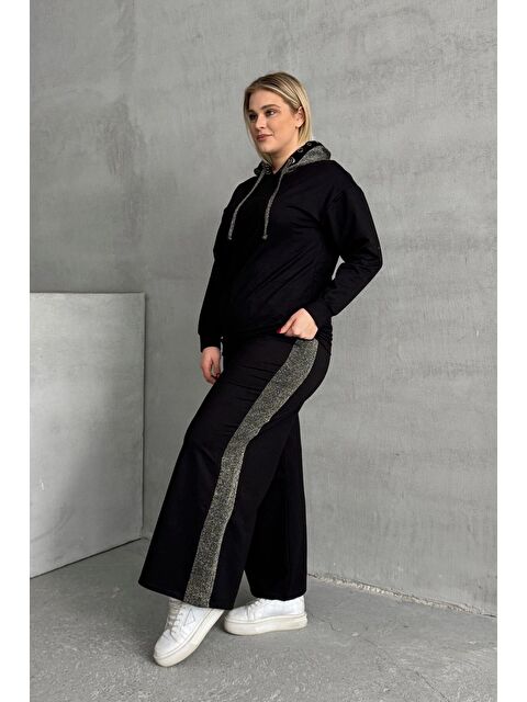 Stil Diva Büyük Beden Bol Paça Yanları Desenli Cepsiz Eşofman Altı 106-74 - S000339231-19351