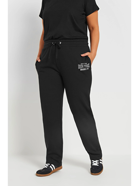 Stil Diva Büyük Beden Boru Paça Beli Büzgülü Cepli Yazı Baskılı Eşofman Altı 303902 - S000327501-19351