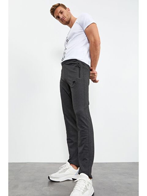 Tommylife Antrasit Melanj Fermuarlı Üç Cepli Dar Kalıp Klasik Paça Erkek Eşofman Alt - 84671 - S000032316-29666