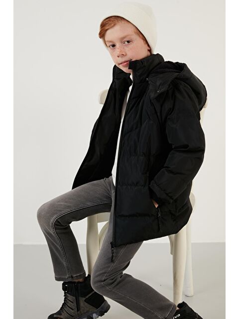 Lela Peluş Astarlı Çıkarılabilir Kapüşonlu Cepli Kışlık Mont 5761587 - S000000639-19351