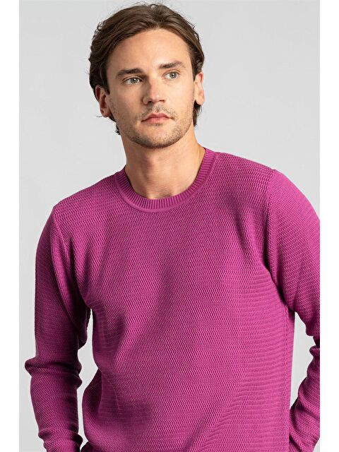 TUDORS Slim Fit Armürlü Erkek Lila Mor Kazak