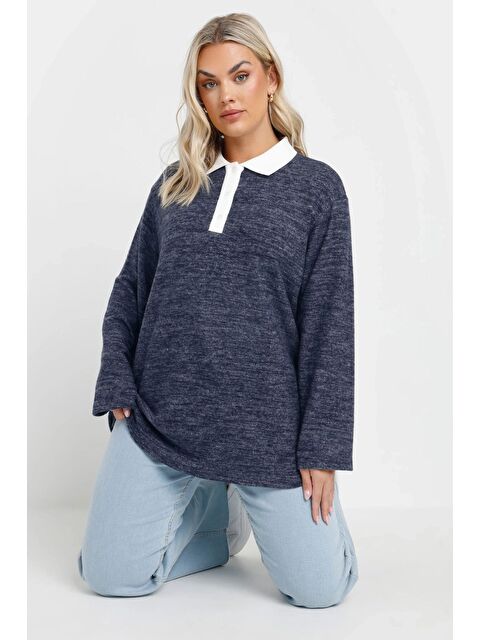 Stil Diva Büyük Beden Gömlek Yaka Uzun Kollu Yumuşak Dokulu Kazak 285043 - S000337788-21164