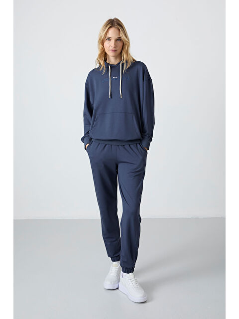 Tommylife Petrol Kapüşonlu Kanguru Cep Oversize Lastik Paça Kadın Eşofman Takımı - 95288 - S000085522-20019