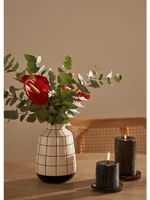 Bella Maison Square Stoneware Vazo Siyah-Beyaz (13x13x19 cm) - S000484762-37424