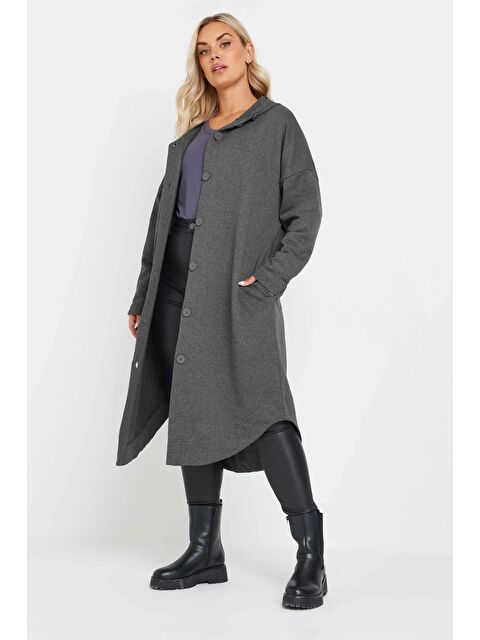 Stil Diva Büyük Beden Kapüşonlu Cepli Önü Düğme Kapamalı Uzun Ceket 303762 - S000337779-20600