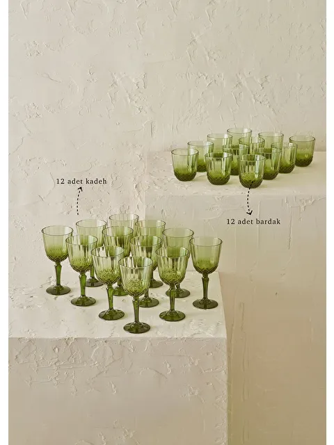 Bella Maison Colore Kesme Bardak-Kadeh Seti 24'lü Yeşil - S000247734-18194