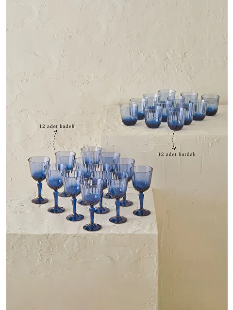 Bella Maison Colore Kesme Bardak-Kadeh Seti 24'lü Mavi - S000247741-17234