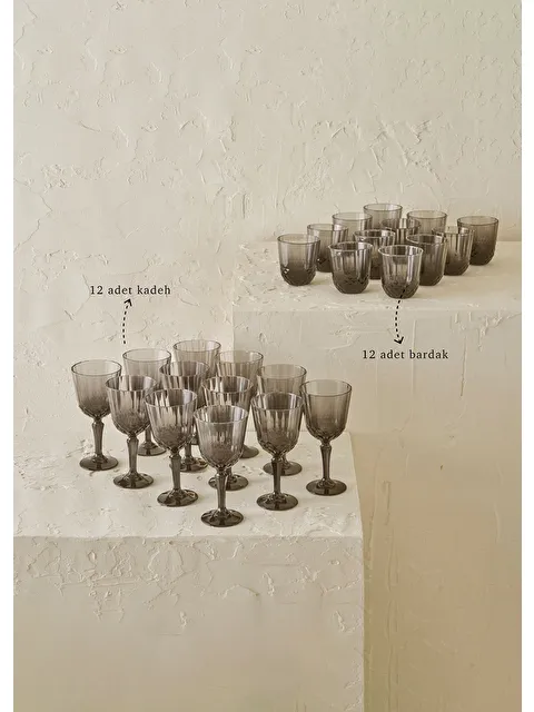 Bella Maison Colore Kesme Bardak-Kadeh Seti 24'lü Antrasit - S000247767-29666