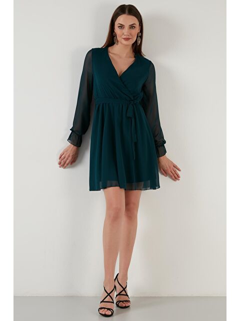 Lela Kruvaze Yaka Bağlama Detaylı Şifon Mini Elbise 6051467 - S000001437-20019