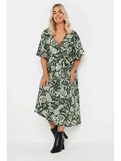 Stil Diva Büyük Beden Kısa Kollu V Yaka Kuşaklı Anvelop Elbise 137988 - S000355410-18547