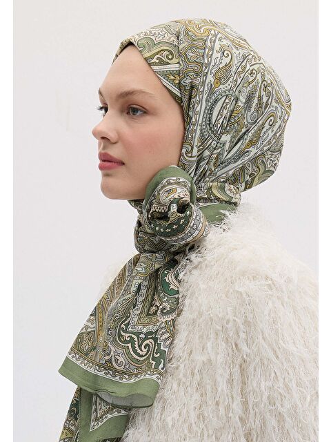 Fresh Scarfs Etnıc Floral Desen Şal Yosun Yeşili