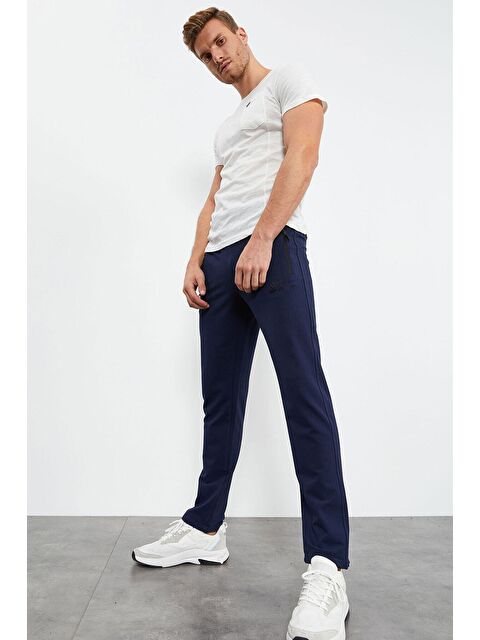 Tommylife İndigo Fermuarlı Üç Cepli Dar Kalıp Klasik Paça Erkek Eşofman Alt - 84671 - S000032316-23093