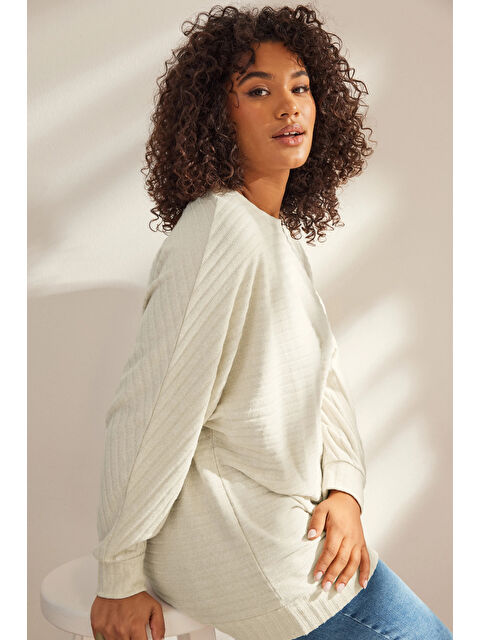 Stil Diva Büyük Beden Uzun Kollu Beli Lastikli Bisiklet Yaka Fitilli Kazak 615140 - S000362104-19928