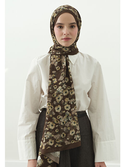 Fresh Scarfs Çikolata Secret Pearl Desenli Pamuk Viskon Şal