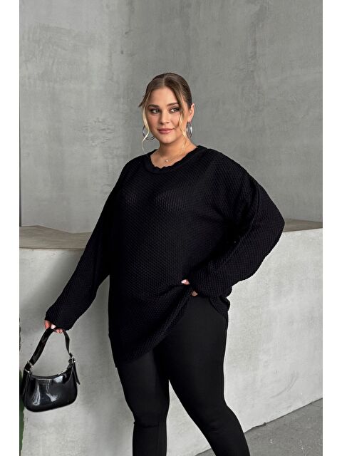 Stil Diva Büyük Beden Uzun Kollu Bisiklet Yaka İnce Triko Kazak 302141 - S000324877-19351