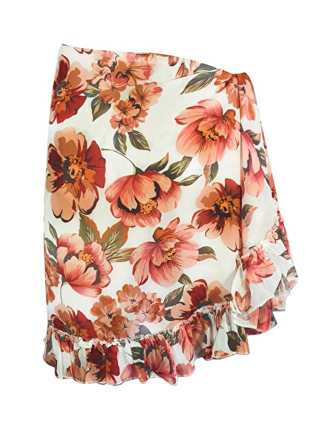 Bolder Frida Kırmızı Çiçek Desen Kısa Fırfırlı Pareo - S000012483-20045