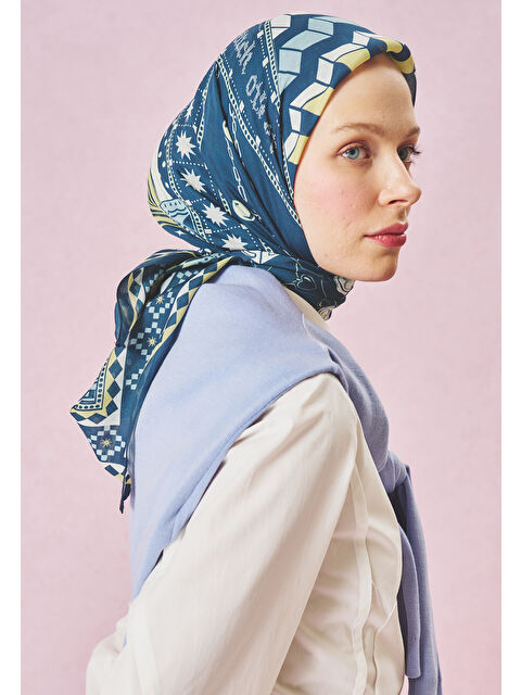 Fresh Scarfs Ocean Blue Lıttle Love Dream Desen Floş Viskon Eşarp