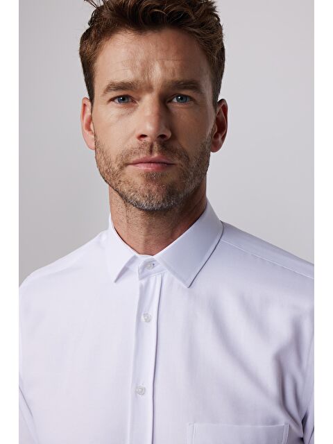 TUDORS Erkek Regular Fit Klasik Kesim Kravatlık Armürlü Beyaz Gömlek - S000067521-20063