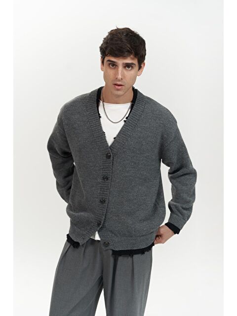 Mai Collection Raid Çift Yaka Füme Erkek Triko Kazak