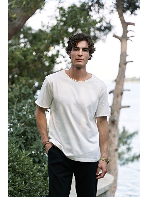 Mai Collection Pierce Ekru Erkek %100 Pamuk Tişört