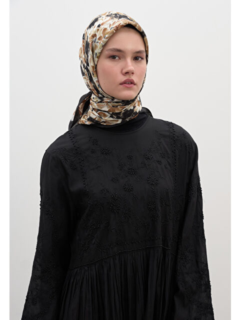 Fresh Scarfs Cherry Blossom Desen Pamuk Viskon Eşarp Siyah