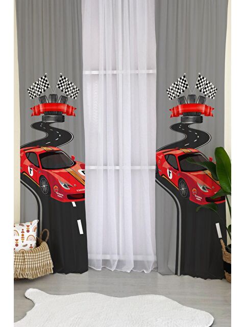 Evmila Spor Araba Desenli Çocuk Ve Bebek Odası TEK KANAT Fon Perde - S000041767-23173