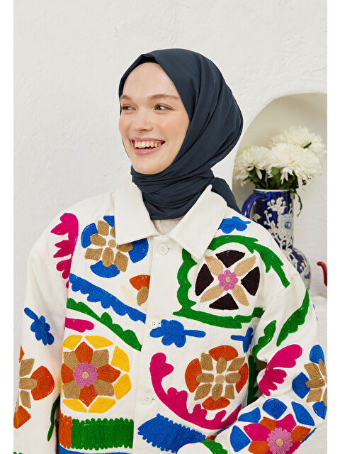 Fresh Scarfs İnce Pamuk Vual Şal Koyu Mavi