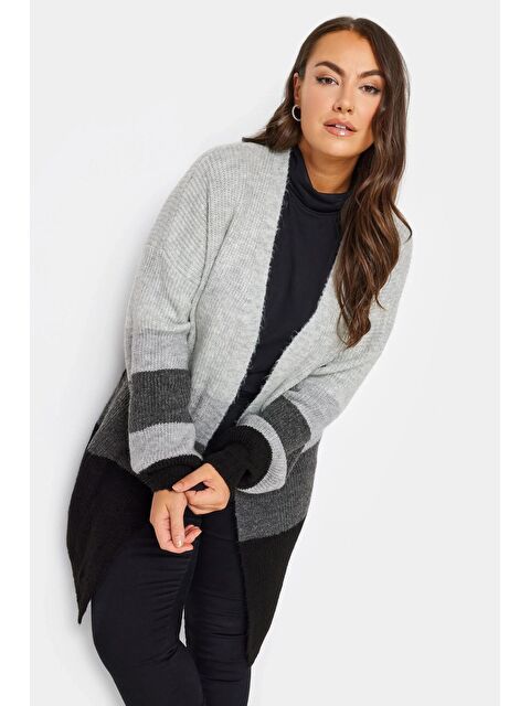 Stil Diva Büyük Beden Uzun Kollu Renk Bloklu Önü Kapamasız Triko Hırka 301881 - S000327510-20600