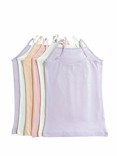 Formo 6'lı Kız Çocuk Pamuklu Karışık Renkli Fitilli Kaliteli Yumuşak İp Askılı Atlet - S000283784-23173