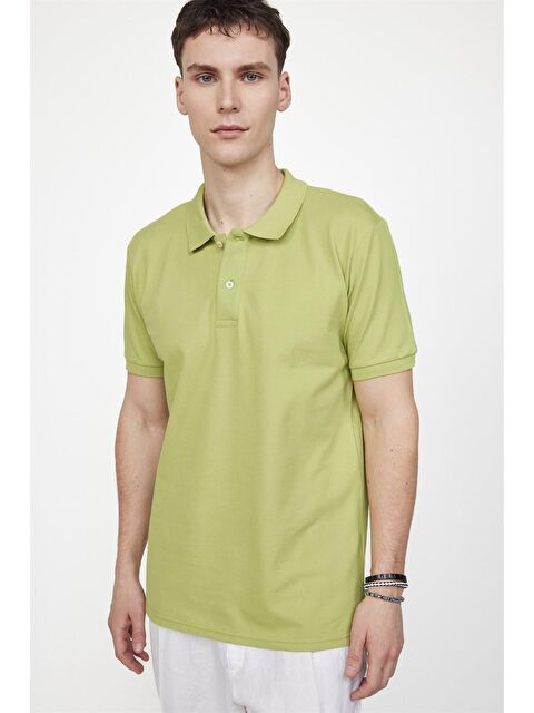 TUDORS Erkek Polo Yaka Slim Fit Düz Pamuk Pike Yeşil Tişört